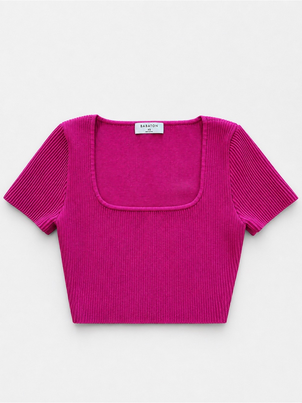 Babaton Fuchsia Ribbed Square-Neck Crop Top